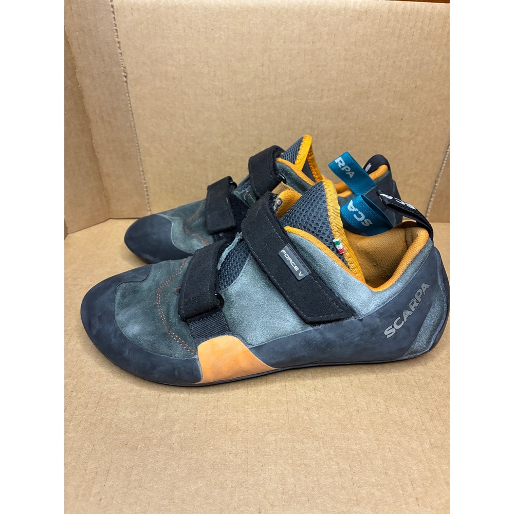 Scarpa Force V Climbing Shoes Mens 10.5 Gray Orange 70013-0012 Suede Vibram Sole